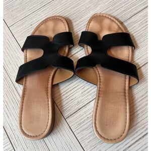 Coach women's size 6 black leather slide flat‎ sandals. Boho. Beach. Casual.